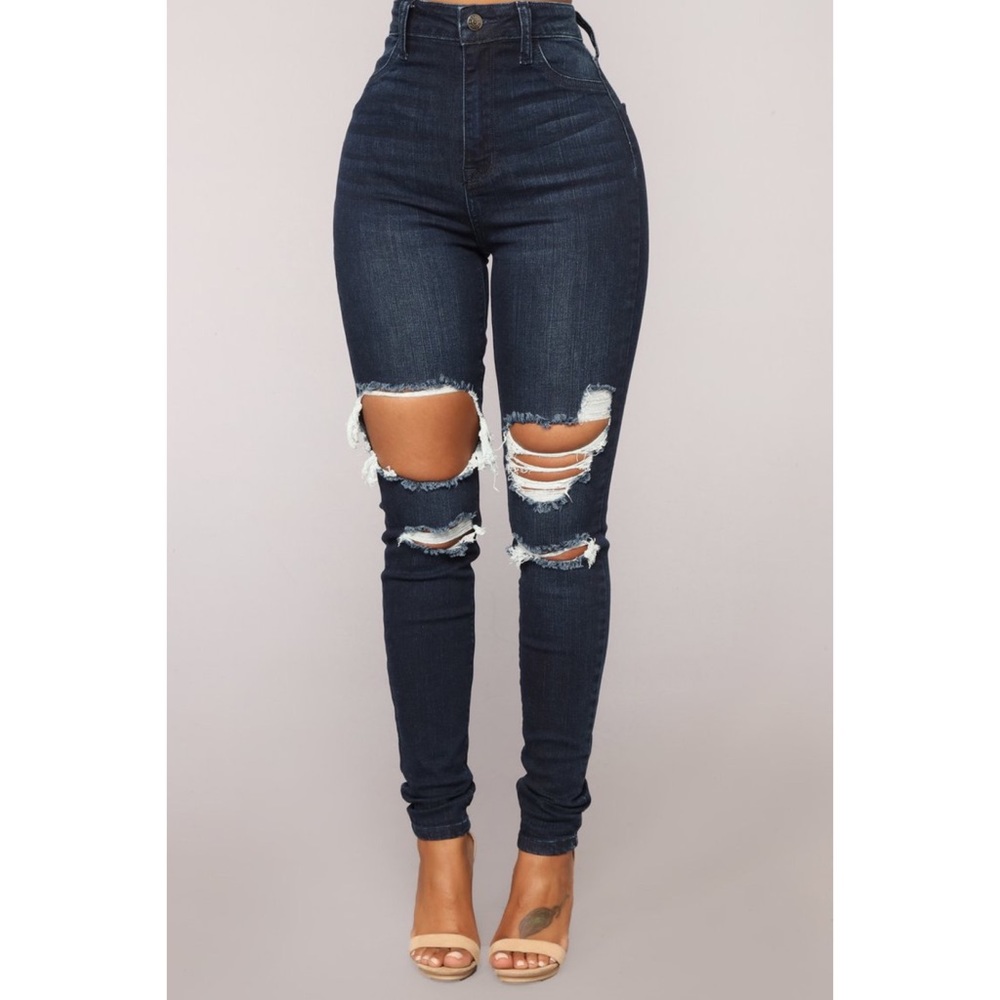 Aubrey High Rise Distressed Jeans - Dark Denim